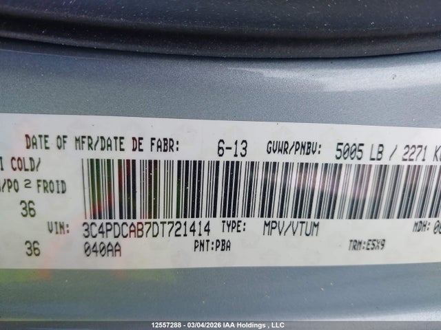 Aukcja sprzedaży 2013 Dodge Journey Cvp/se Plus, vin: 3C4PDCAB7DT721414, numer aukcji: 12557288