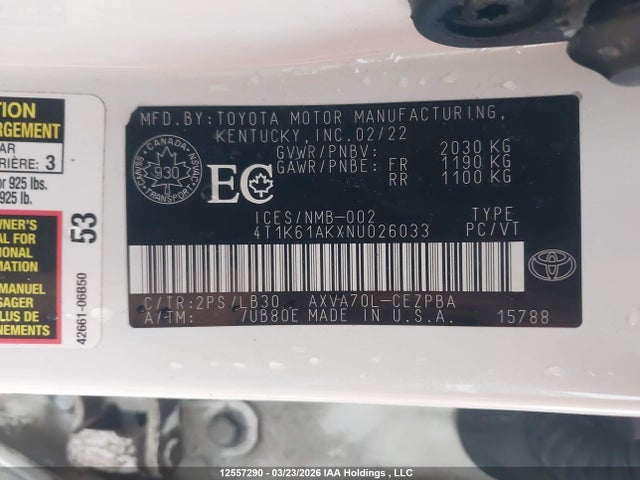 4T1K61AKXNU026033 Toyota CAMRY XSE