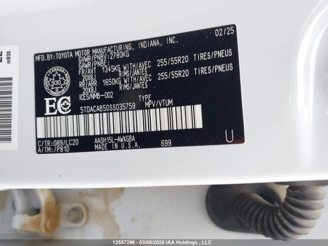 5TDACAB50SS035759 Toyota Grand Highlander Hybrid Limited