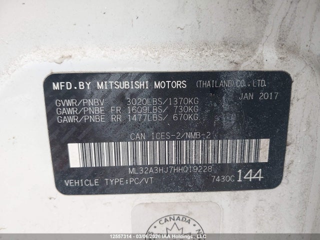Aukcja sprzedaży 2017 Mitsubishi Mirage Es, vin: ML32A3HJ7HH019228, numer aukcji: 12557314