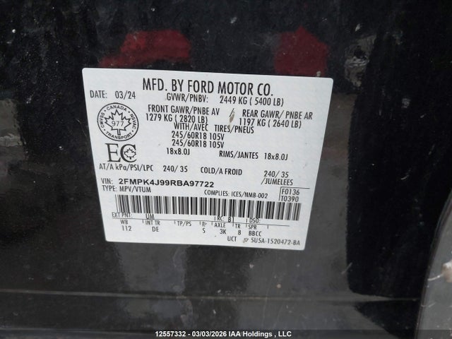 Aukcja sprzedaży 2024 Ford Edge Sel, vin: 2FMPK4J99RBA97722, numer aukcji: 12557332