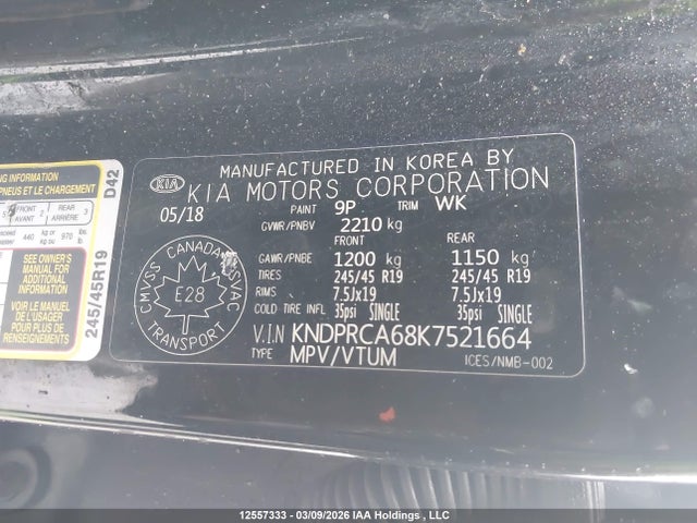 12557333 :رقم المزاد ، KNDPRCA68K7521664 vin ، 2019 Kia Sportage Sx Turbo مزاد بيع