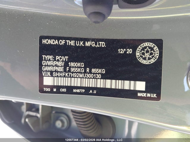 SHHFK7H92MU300130 Honda Civic Sport Touring