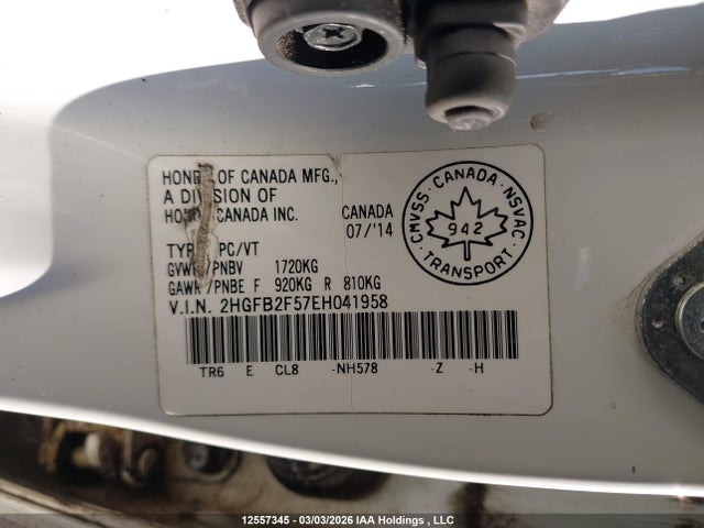 Продажа на аукционе авто 2014 Honda Civic Lx, vin: 2HGFB2F57EH041958, номер лота: 12557345