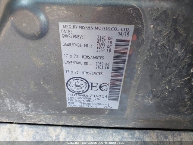 5N1AT2MV9JC796014 Nissan Rogue Midnight Edition/s/sl/sl W/propilot Assist/sv