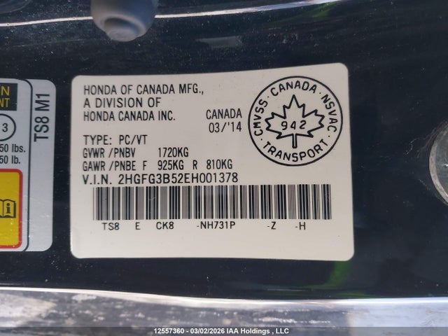 2HGFG3B52EH001378 Honda Civic Lx