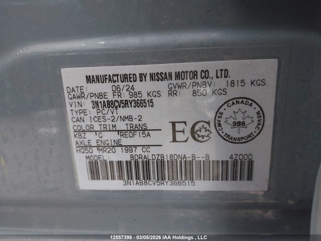 12557398 :رقم المزاد ، 3N1AB8CV5RY366515 vin ، 2024 Nissan Sentra مزاد بيع