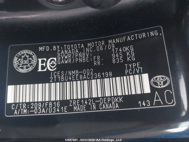 Aukcja sprzedaży 2010 Toyota Corolla S/le/xle, vin: 2T1BU4EE8AC236198, numer aukcji: 12557401