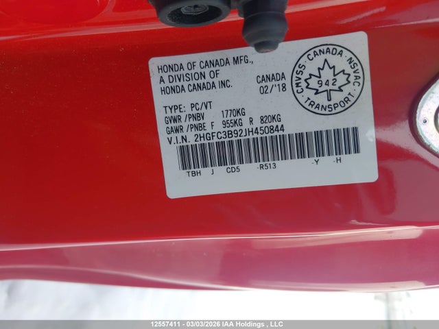 12557411 :رقم المزاد ، 2HGFC3B92JH450844 vin ، 2018 Honda Civic مزاد بيع