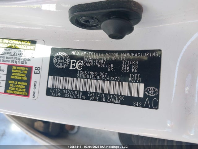 Aukcja sprzedaży 2013 Toyota Corolla S/le, vin: 2T1BU4EE0DC040373, numer aukcji: 12557418
