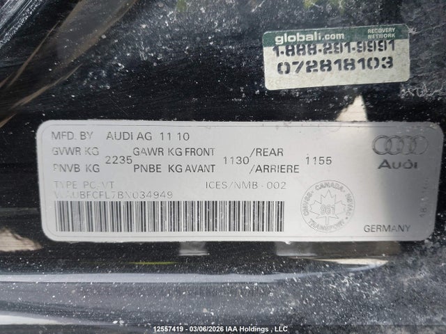 Продаж на аукціоні авто 2011 Audi A4 Premium, vin: WAUBFCFL7BN034949, номер лоту: 12557419