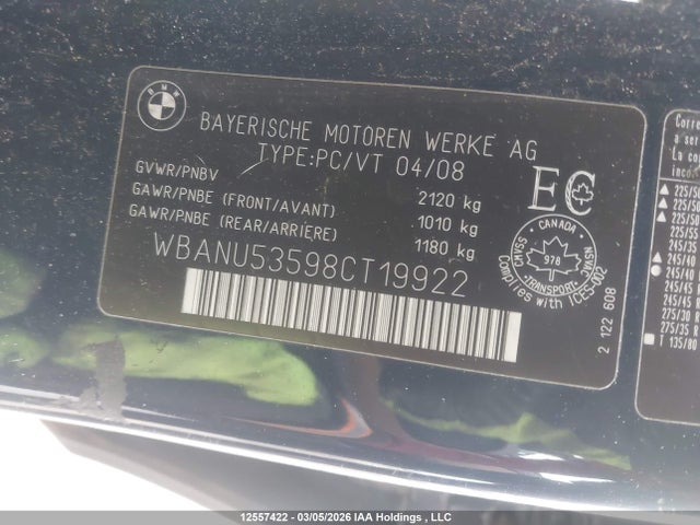 Aukcja sprzedaży 2008 Bmw 528i, vin: WBANU53598CT19922, numer aukcji: 12557422