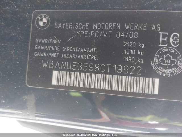Aukcja sprzedaży 2008 Bmw 528i, vin: WBANU53598CT19922, numer aukcji: 12557422