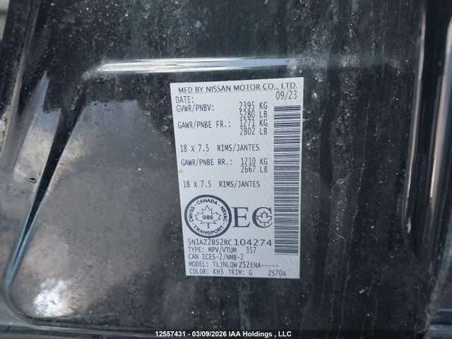 2024 Nissan Murano Sv მანქანა იყიდება აუქციონზე, vin: 5N1AZ2BS2RC104274, აუქციონის ნომერი: 12557431