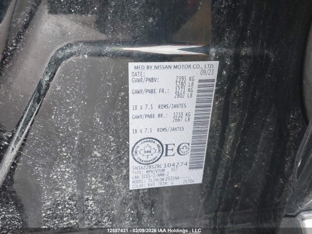 2024 Nissan Murano Sv მანქანა იყიდება აუქციონზე, vin: 5N1AZ2BS2RC104274, აუქციონის ნომერი: 12557431