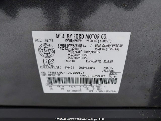 Продаж на аукціоні авто 2018 Ford Explorer Sport, vin: 1FM5K8GT1JGB00594, номер лоту: 12557444