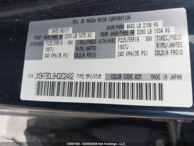 Продаж на аукціоні авто 2017 Mazda Cx-5, vin: JM3KFBDL8H0202482, номер лоту: 12557445