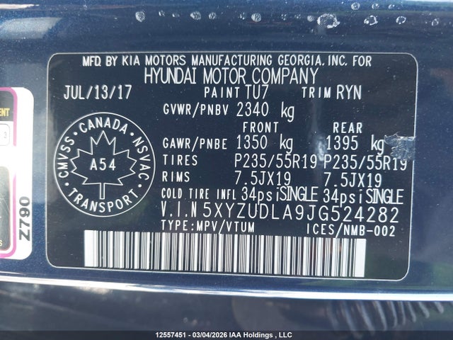 5XYZUDLA9JG524282 Hyundai SANTA FE SPORT
