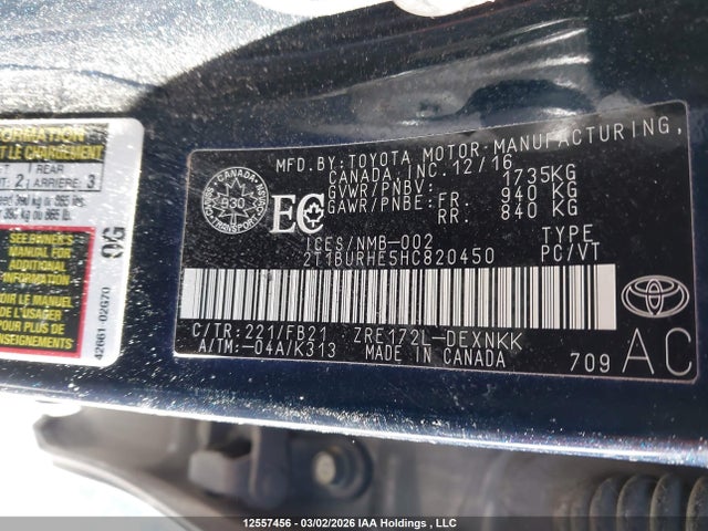 2T1BURHE5HC820450 Toyota Corolla L/le/xle/se/xse