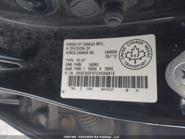 Продаж на аукціоні авто 2012 Honda Civic Lx, vin: 2HGFB2F47CH056416, номер лоту: 12557458