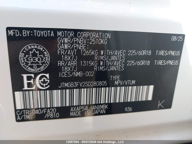 12557504 :رقم المزاد ، JTMGB3FV2SD280805 vin ، 2025 Toyota Rav4 Xse مزاد بيع