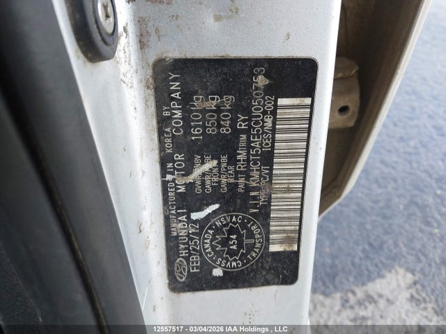 Aukcja sprzedaży 2012 Hyundai Accent Gl, vin: KMHCT5AE5CU050753, numer aukcji: 12557517