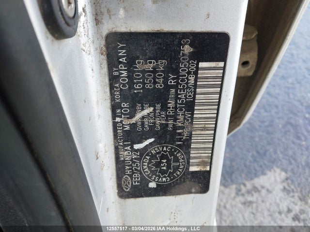 Aukcja sprzedaży 2012 Hyundai Accent Gl, vin: KMHCT5AE5CU050753, numer aukcji: 12557517