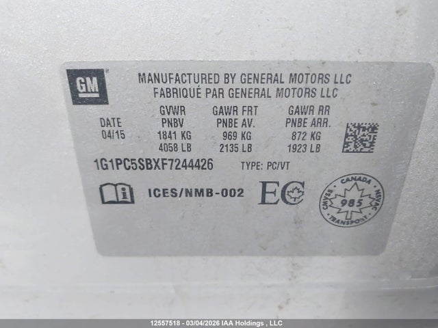 1G1PC5SBXF7244426 Chevrolet CRUZE LT