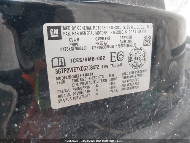 Продажа на аукционе авто 2012 Gmc Sierra 1500 Slt, vin: 3GTP2WE7XCG308472, номер лота: 12557525