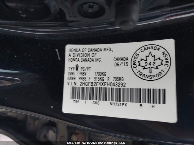 Aukcja sprzedaży 2015 Honda Civic Lx, vin: 2HGFB2F4XFH043292, numer aukcji: 12557530
