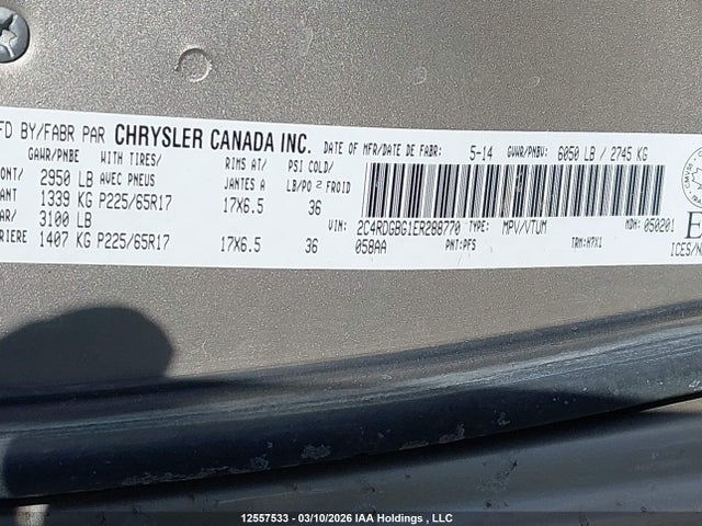 12557533 :رقم المزاد ، 2C4RDGBG1ER288770 vin ، 2014 Dodge Grand Caravan Se/sxt مزاد بيع