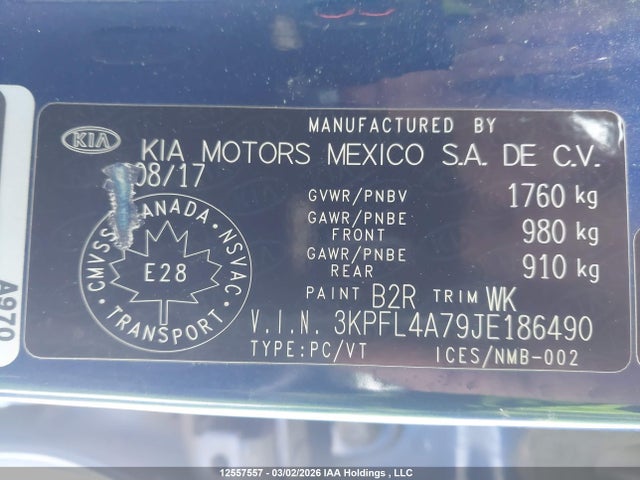 3KPFL4A79JE186490 KIA Forte Lx/s