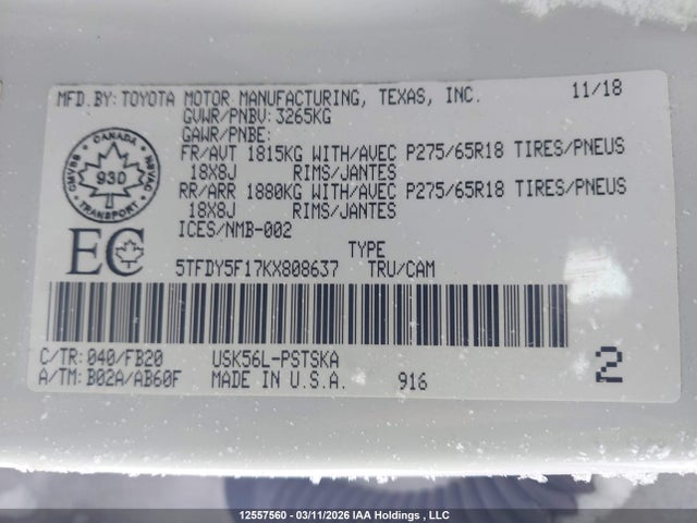 5TFDY5F17KX808637 Toyota Tundra