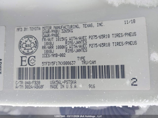 5TFDY5F17KX808637 Toyota Tundra
