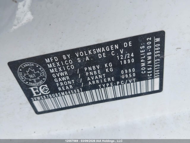 Продажа на аукционе авто 2025 Volkswagen Jetta Comfortline, vin: 3VWSX7BU8SM045987, номер лота: 12557569