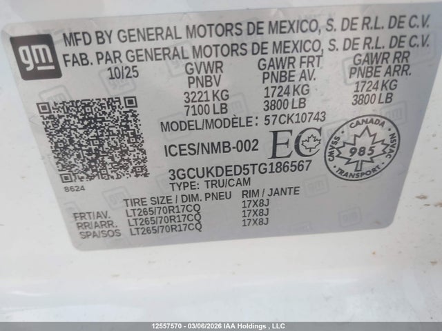 2026 Chevrolet Silverado K1500 Lt მანქანა იყიდება აუქციონზე, vin: 3GCUKDED5TG186567, აუქციონის ნომერი: 12557570