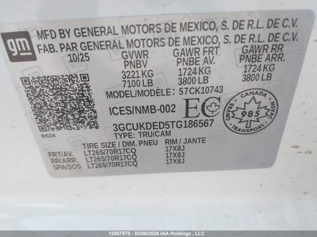2026 Chevrolet Silverado K1500 Lt მანქანა იყიდება აუქციონზე, vin: 3GCUKDED5TG186567, აუქციონის ნომერი: 12557570