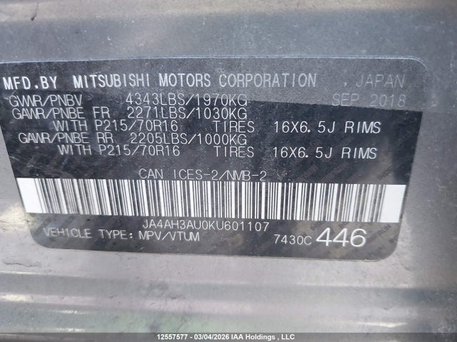 JA4AH3AU0KU601107 Mitsubishi RVR