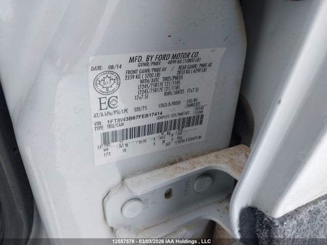 12557578 :رقم المزاد ، 1FT8W3B67FEB17414 vin ، 2015 Ford F350 Super Duty مزاد بيع
