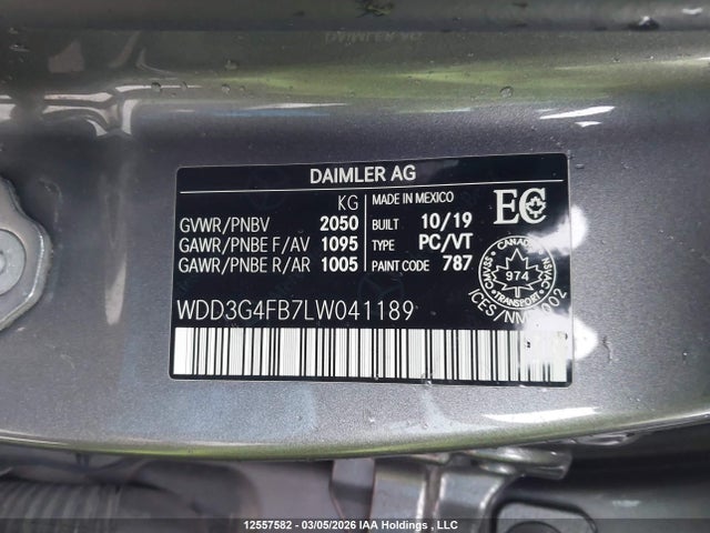 12557582 :رقم المزاد ، WDD3G4FB7LW041189 vin ، 2020 Mercedes-benz A 220 4matic مزاد بيع