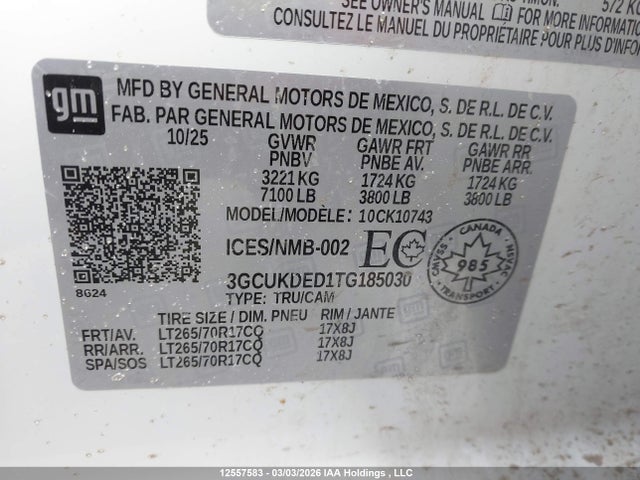 Продажа на аукционе авто 2026 Chevrolet Silverado K1500 Lt, vin: 3GCUKDED1TG185030, номер лота: 12557583