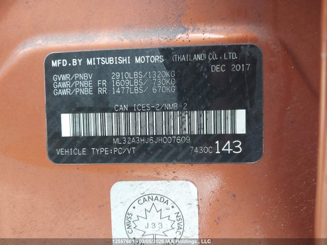 ML32A3HJ6JH007609 Mitsubishi MIRAGE ES