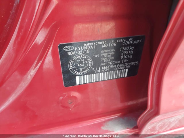 KMHD84LF9KU808825 Hyundai Elantra Sel/value/limited