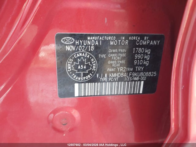 KMHD84LF9KU808825 Hyundai Elantra Sel/value/limited