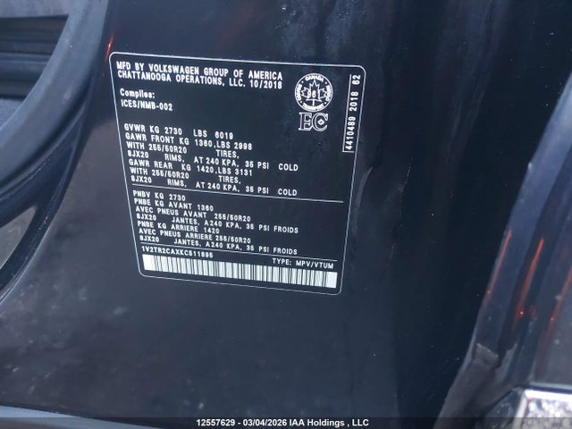 Продажа на аукционе авто 2019 Volkswagen Atlas Sel Premium, vin: 1V2TR2CAXKC511895, номер лота: 12557629