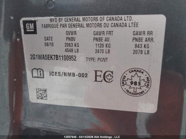 Продаж на аукціоні авто 2011 Chevrolet Impala Ls, vin: 2G1WA5EK7B1100952, номер лоту: 12557645