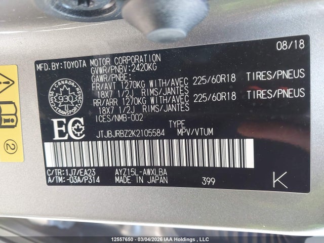 Aukcja sprzedaży 2019 Lexus Nx 300h, vin: JTJBJRBZ2K2105584, numer aukcji: 12557650