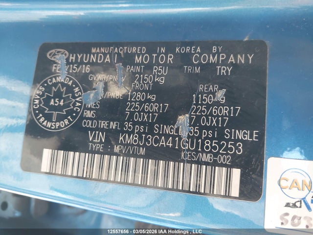 2016 Hyundai Tucson Limited/sport And Eco/se მანქანა იყიდება აუქციონზე, vin: KM8J3CA41GU185253, აუქციონის ნომერი: 12557656