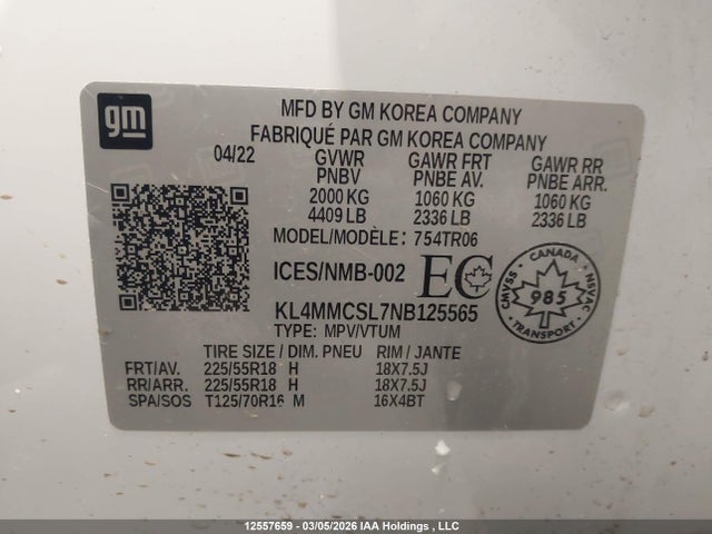 Aukcja sprzedaży 2022 Buick Encore Gx Awd Preferred, vin: KL4MMCSL7NB125565, numer aukcji: 12557659