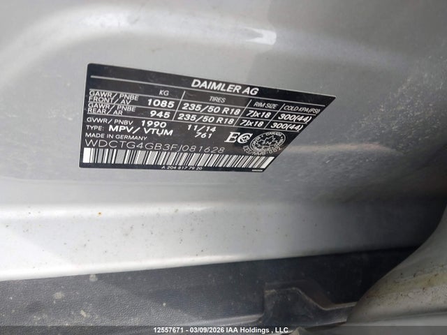WDCTG4GB3FJ081628 Mercedes-Benz Gla 250 4matic